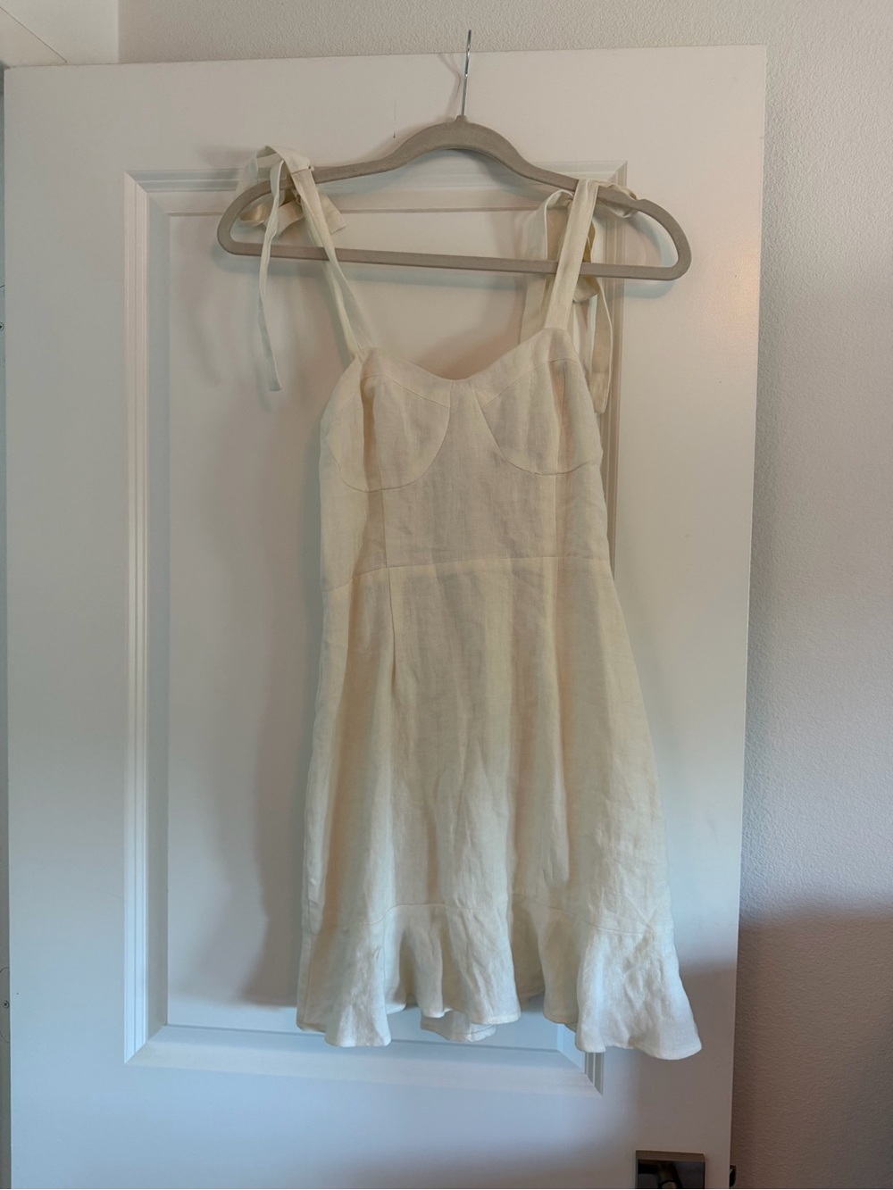 Cream Tie-Shoulder Linen Sundress